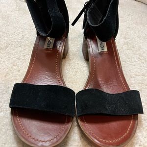 Black suede Steve Madden block heel sandals